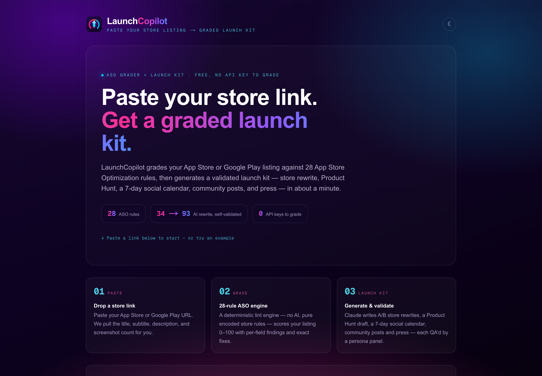 LaunchCopilot — paste a store link, auto-fill, and grade